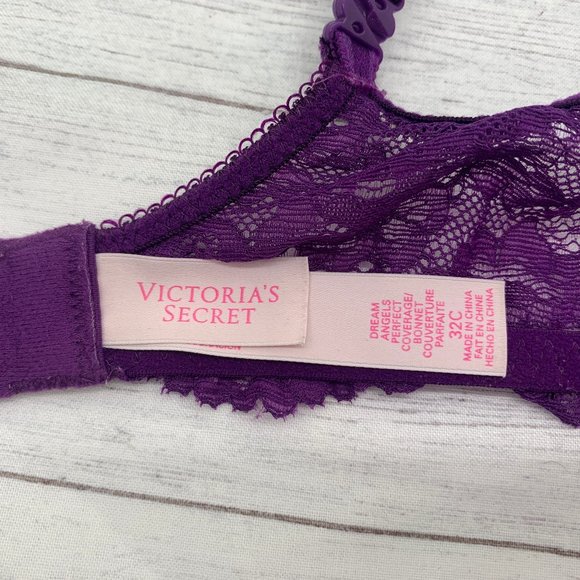 Victoria's Secret Dream Angels Perfect Coverage Bra Purple Lace 32C Underwire - Picture 7 of 7